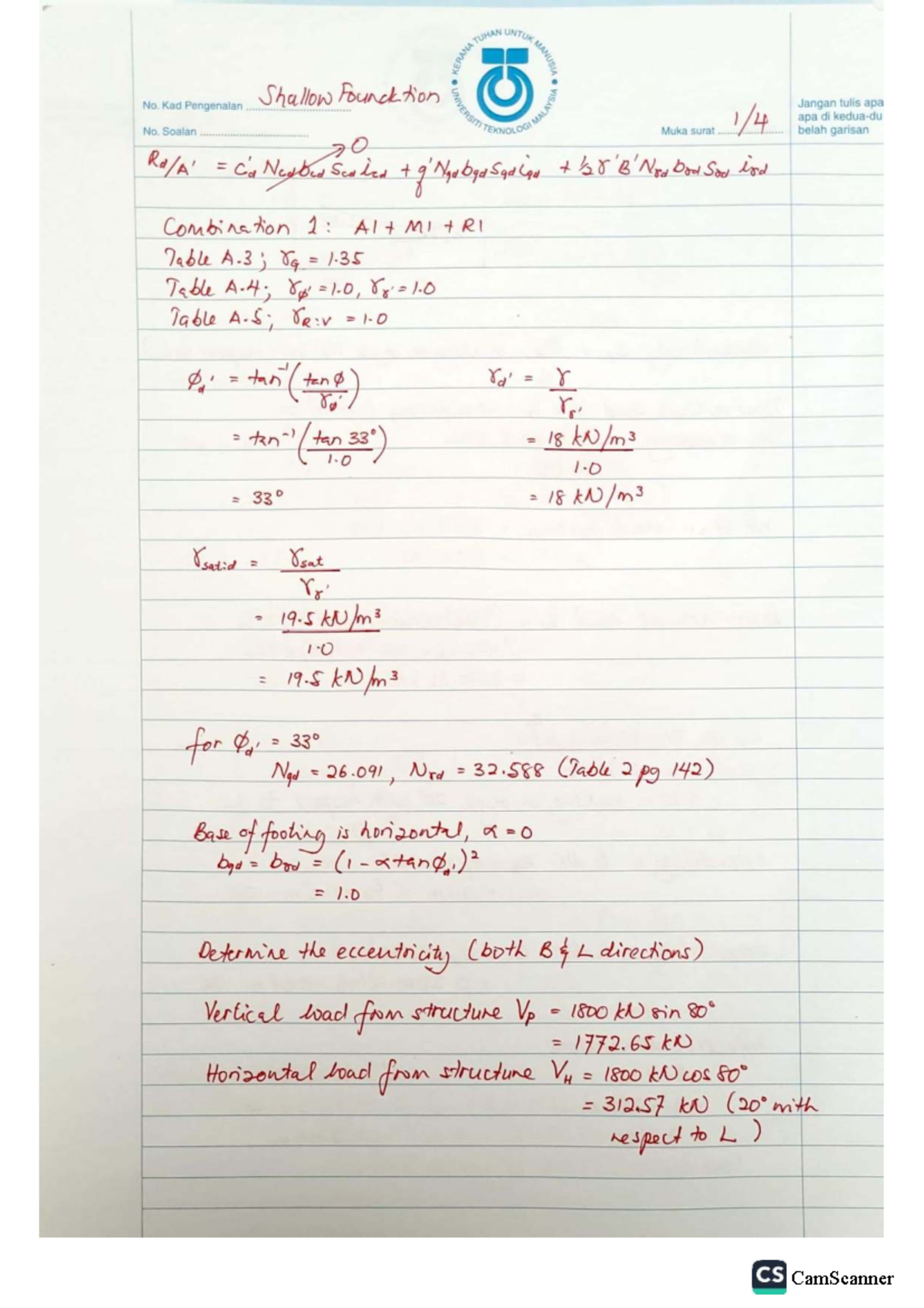 HW Shallow Foundation Analysis - KERMA TUHAN UNTUK MANUSIA - Studocu