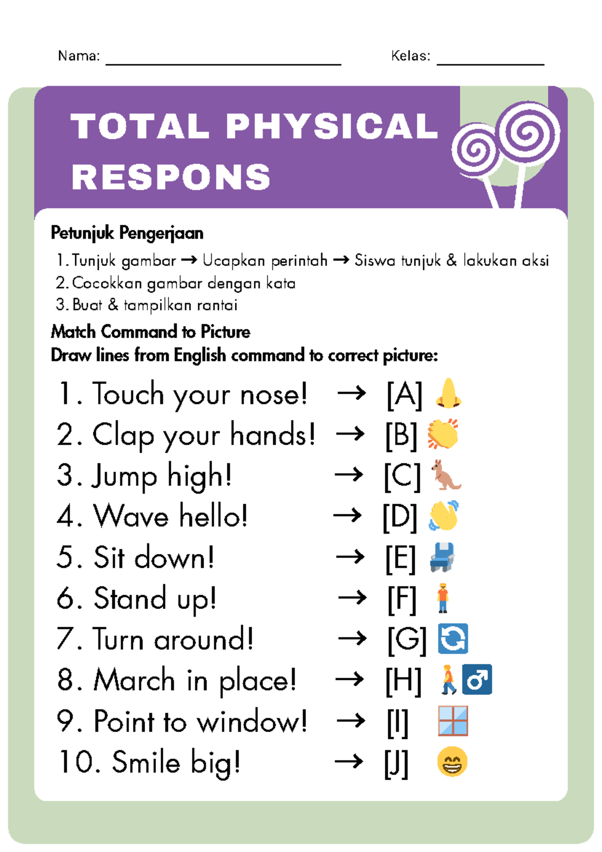 LKPD 10: Total Physical Response Activities for English Class - Studocu