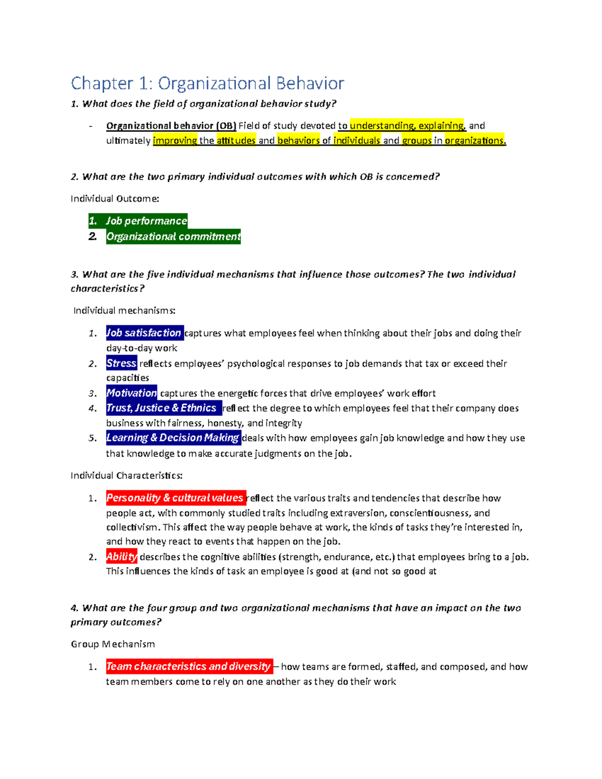 Chapter 1: Organizational Behavior - Key Concepts & Models (OB 101 ...