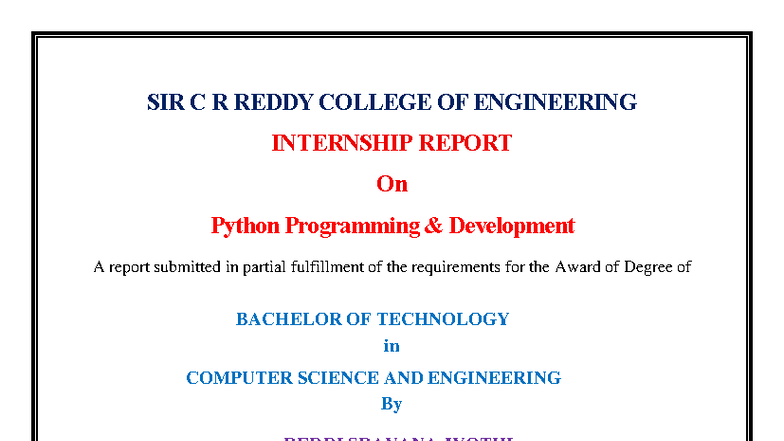 Internship Report on Python Programming - B.Tech CSE (22B81A05F2) - Studocu