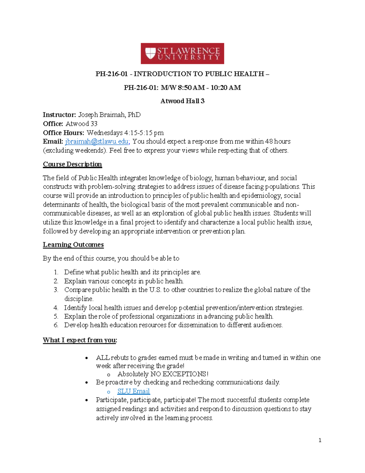 PH216 - 01 Intro to Public Health Draft Syllabus and Course Overview ...
