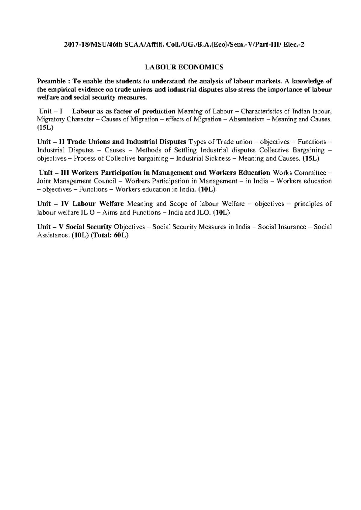 LABOUR ECONOMICS (Course Code: LE101) - Comprehensive Study Guide - Studocu