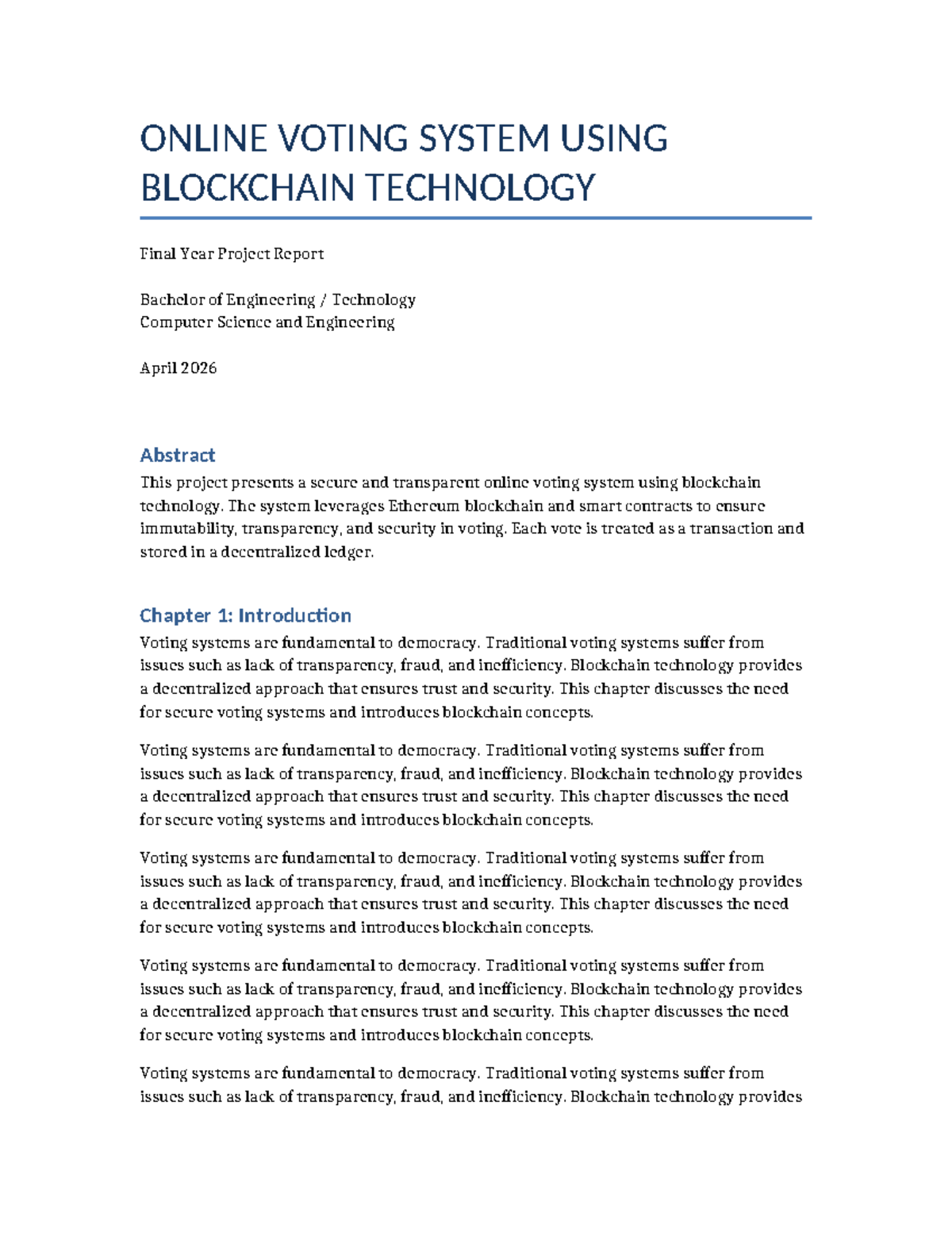 Blockchain Voting System Report (B.E. Tech CSE) - Final Year Project ...