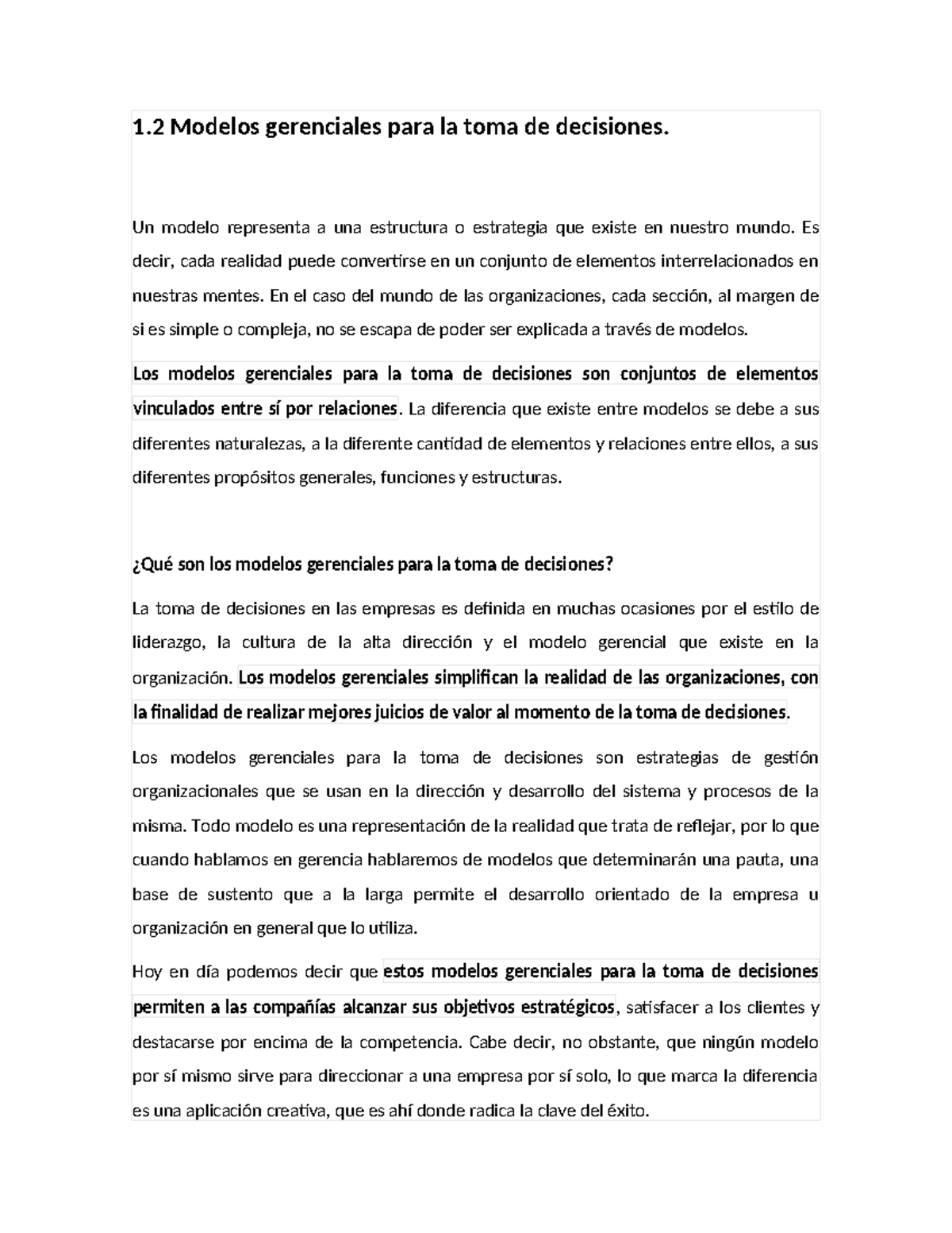 Modelos Gerenciales para la Toma de Decisiones: Análisis y Tipos - Studocu
