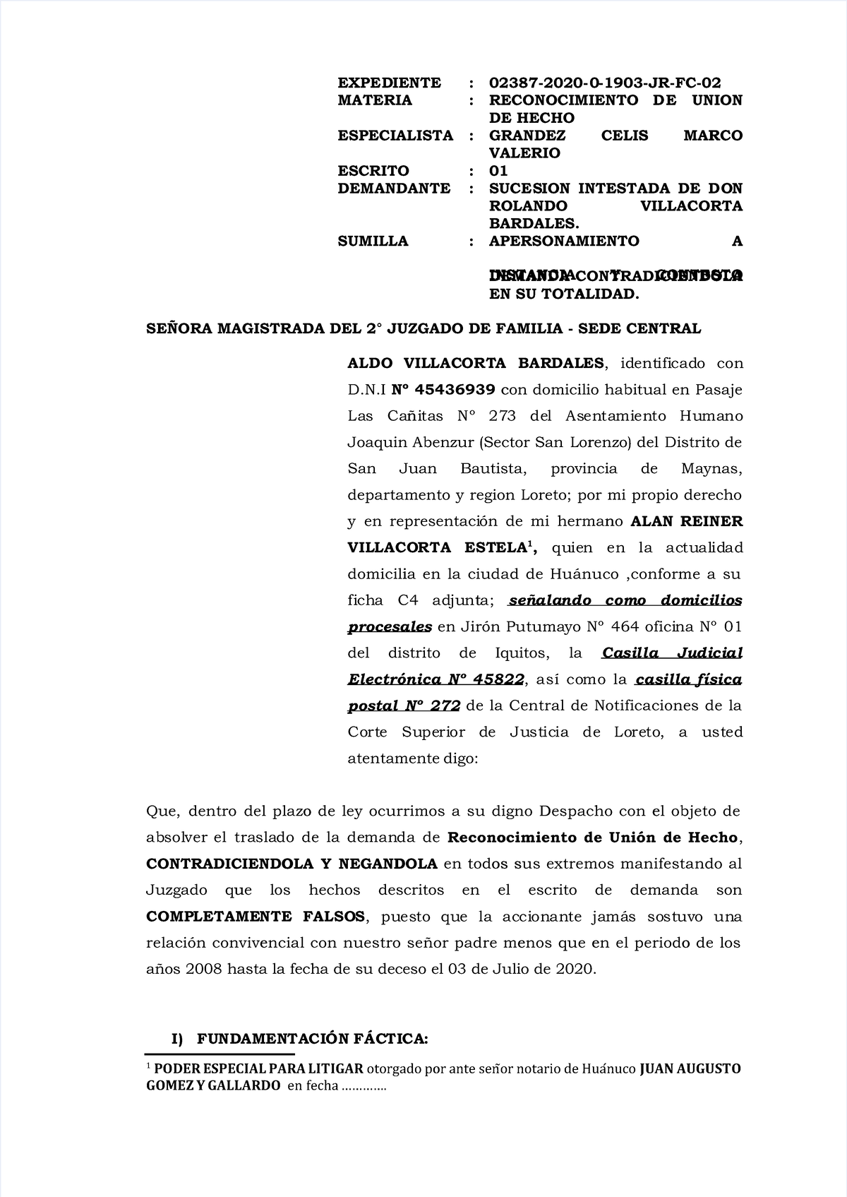Modelo de Absolución a la Demanda de Unión de Hecho - Especialista ...