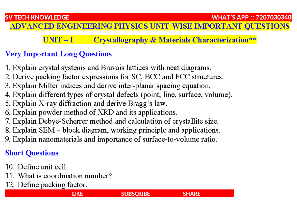 Advanced Engineering Physics 7207030340 Important Questions & Topics ...
