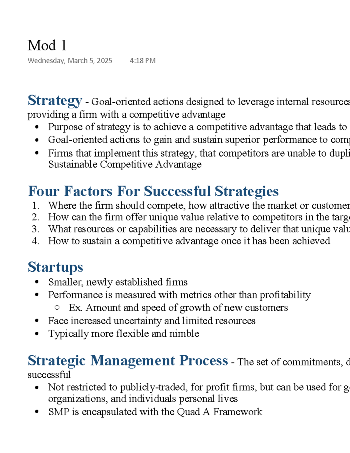 Module 1 Lecture Notes: Strategic Management for Competitive Advantage ...