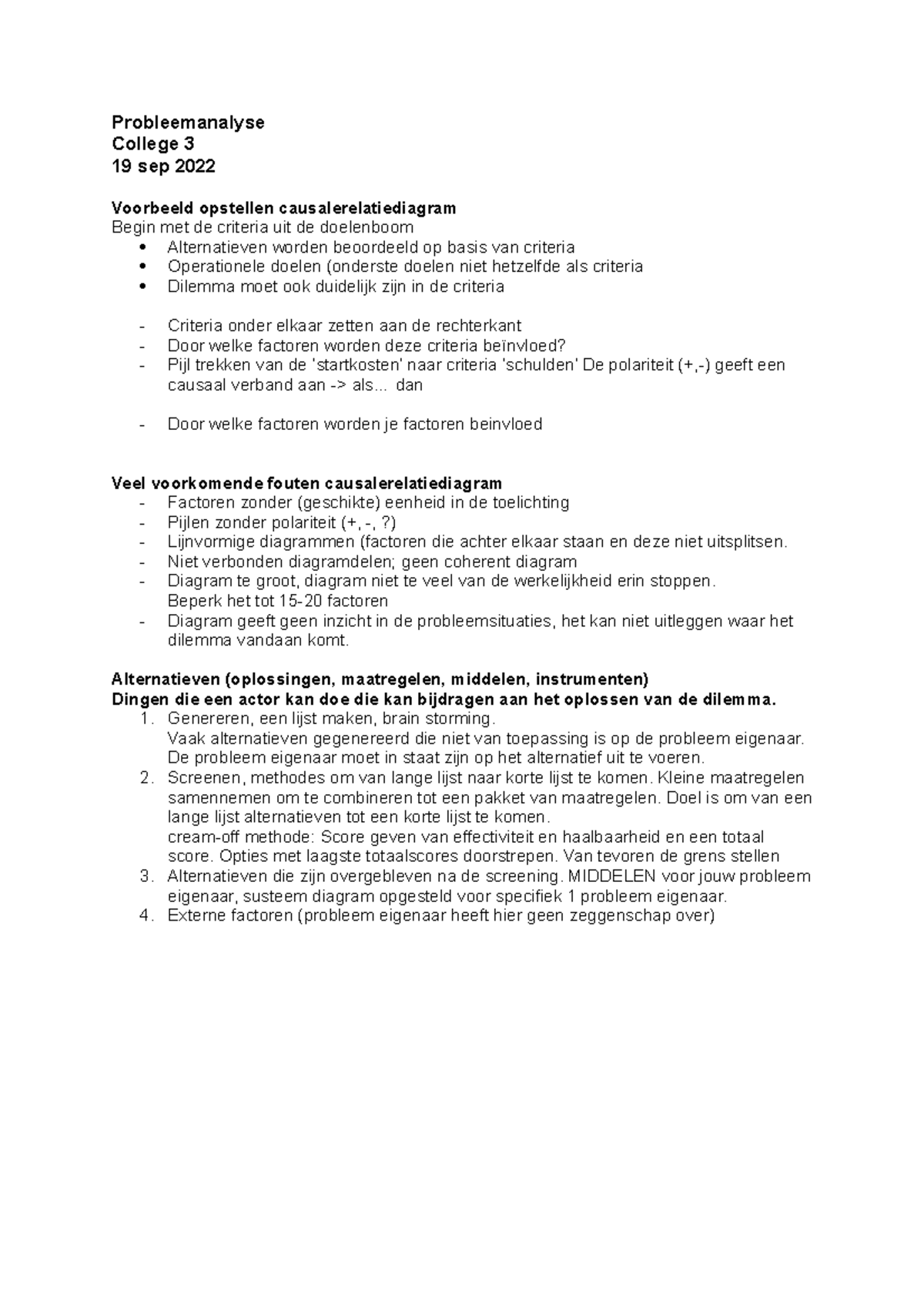 College 3 - Probleemanalyse en Causale Relatiediagram Menukaart ...