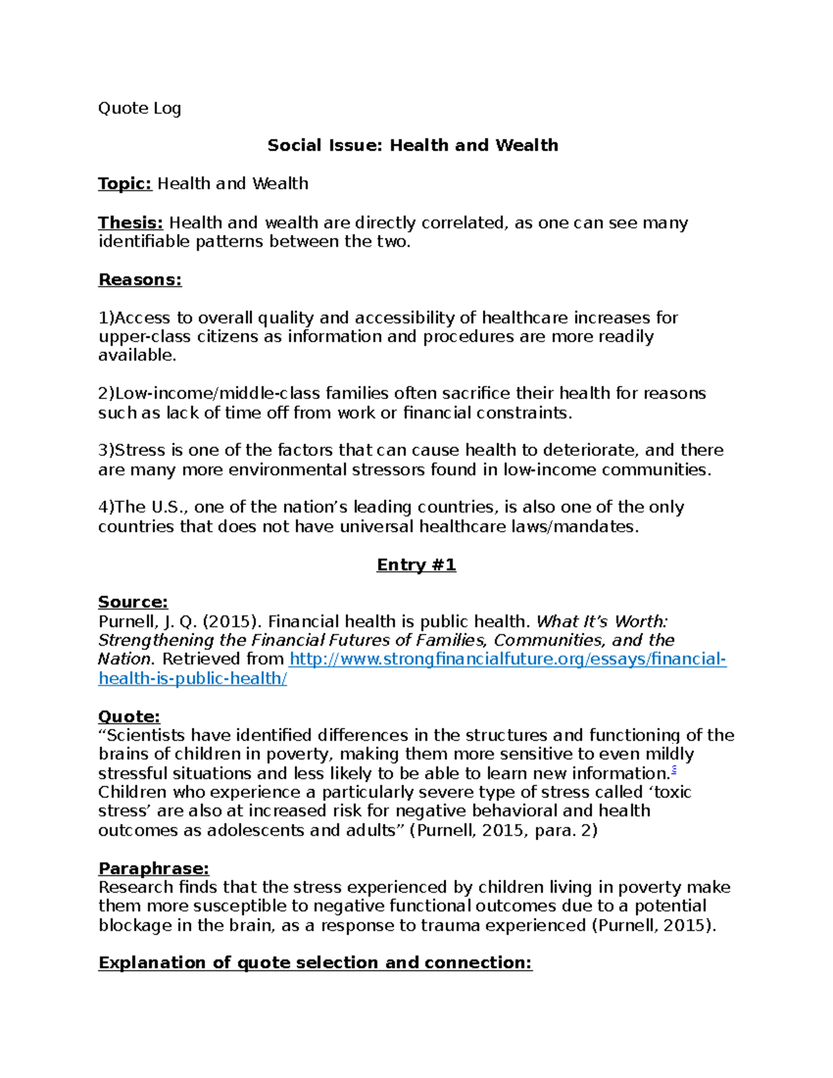 WRTG111 Health and Wealth Quote Log: Analyzing Socioeconomic ...