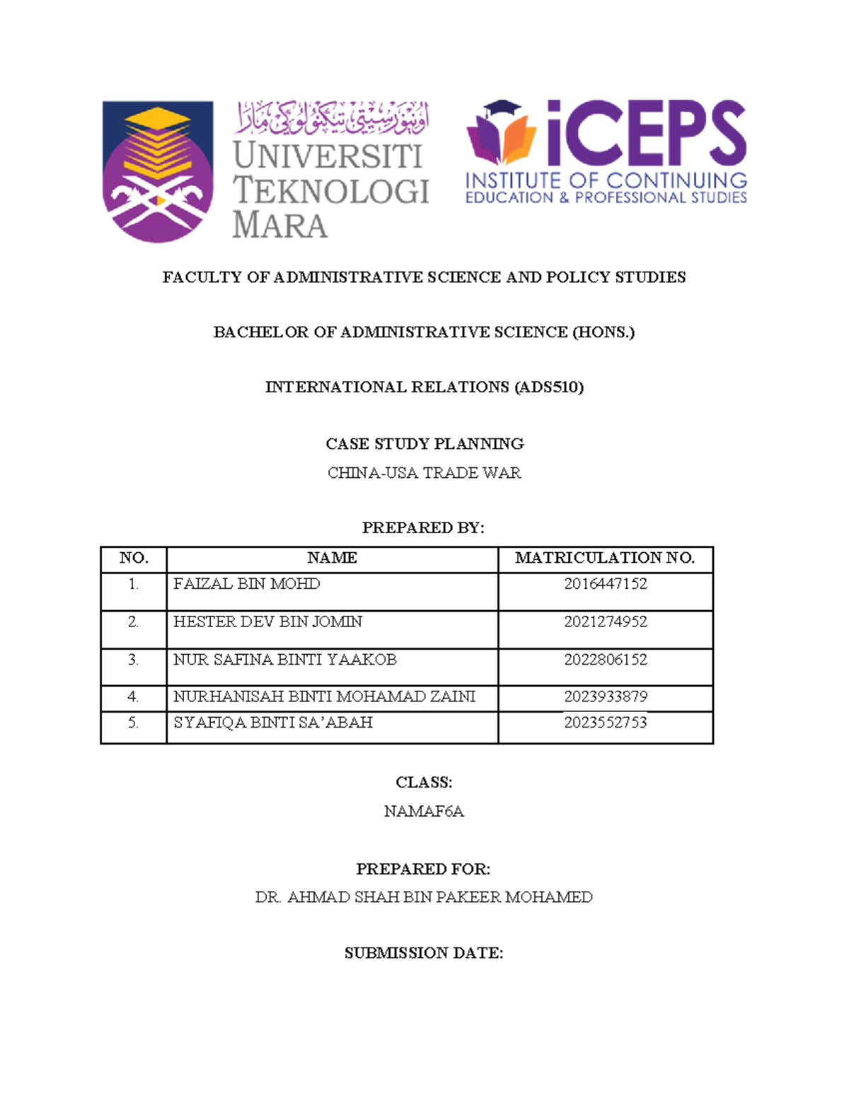 IR CASE Study - FACULTY OF ADMINISTRATIVE SCIENCE AND POLICY STUDIES ...