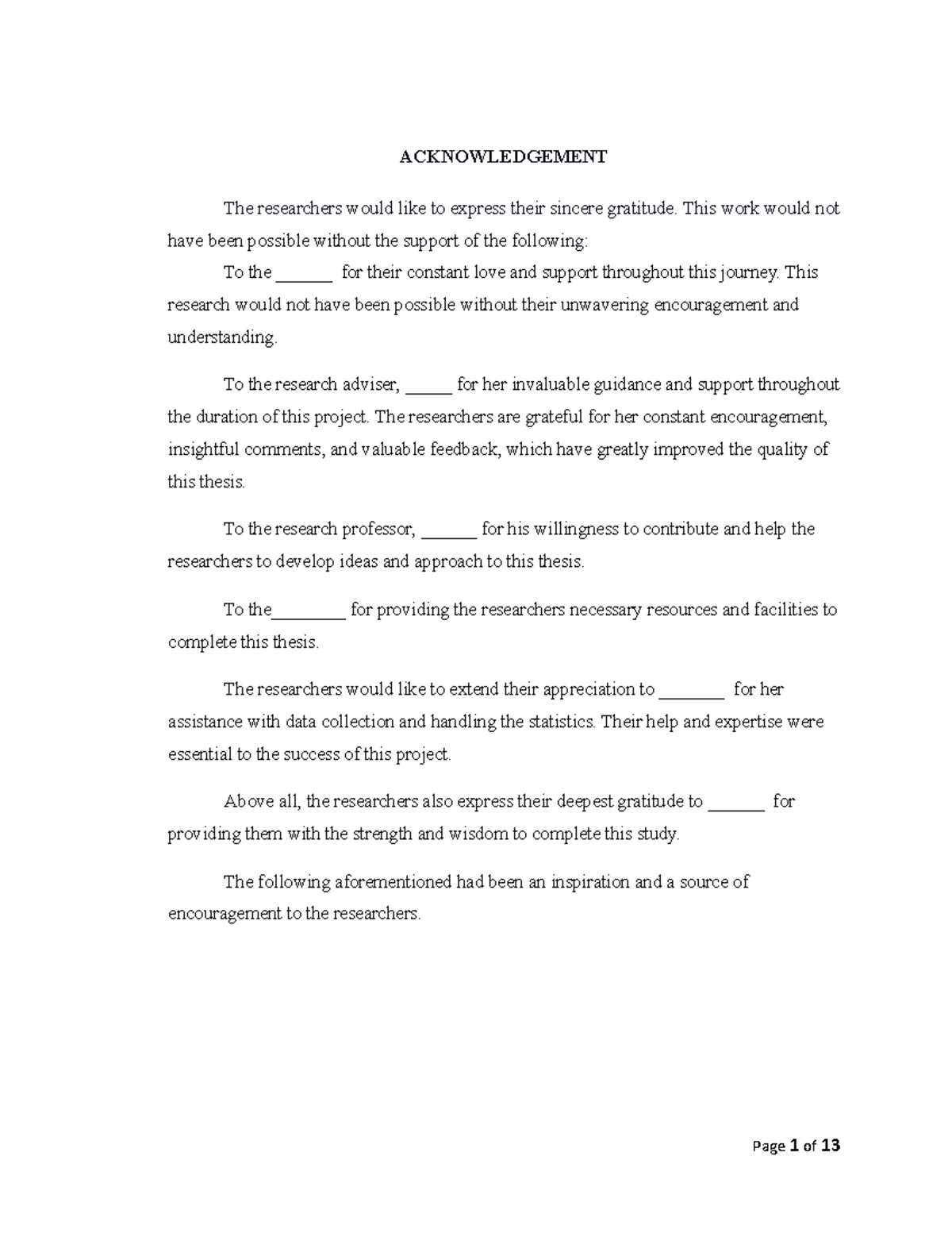 Acknowledgement and Appendices in Research Study Document - Studocu