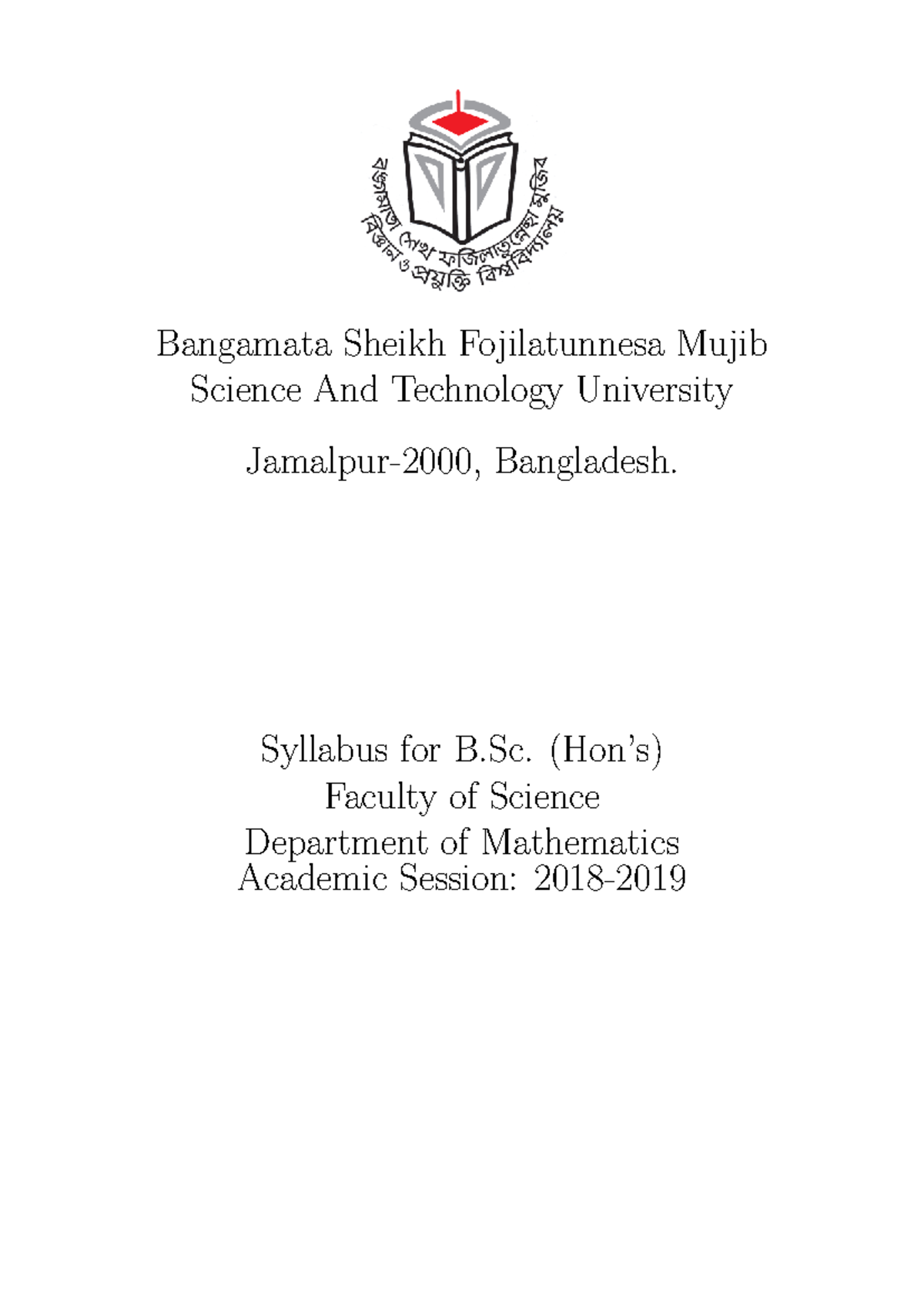 B.Sc. Mathematics Curriculum 2018-19 at Bangamata Sheikh Mujib ...