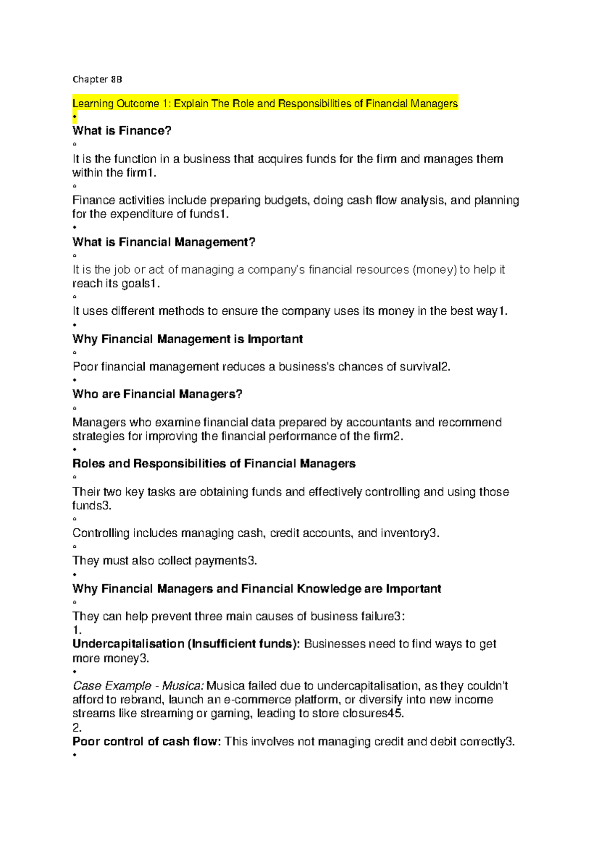 Chapter 8 Summary Notes: Financial Management & Planning (FIN 101 ...