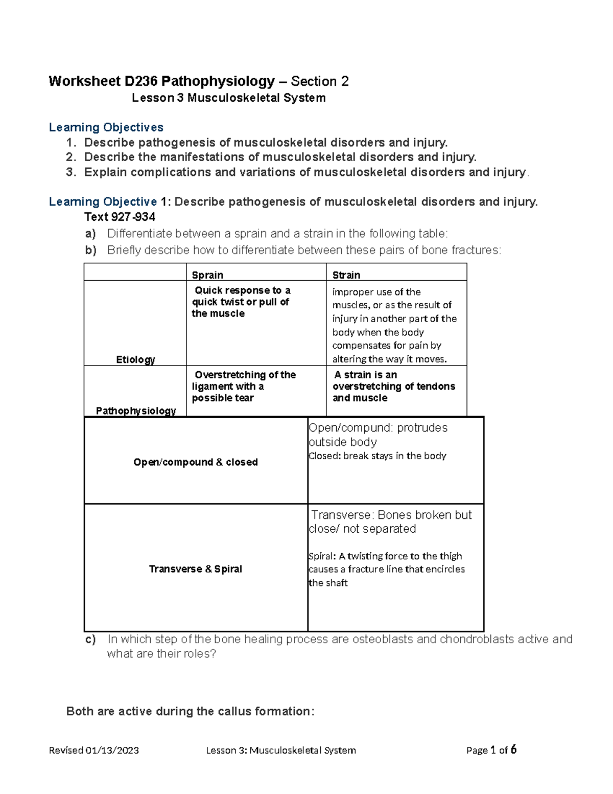 Lesson 3: Musculoskeletal System - Pathophysiology Insights (D236 ...