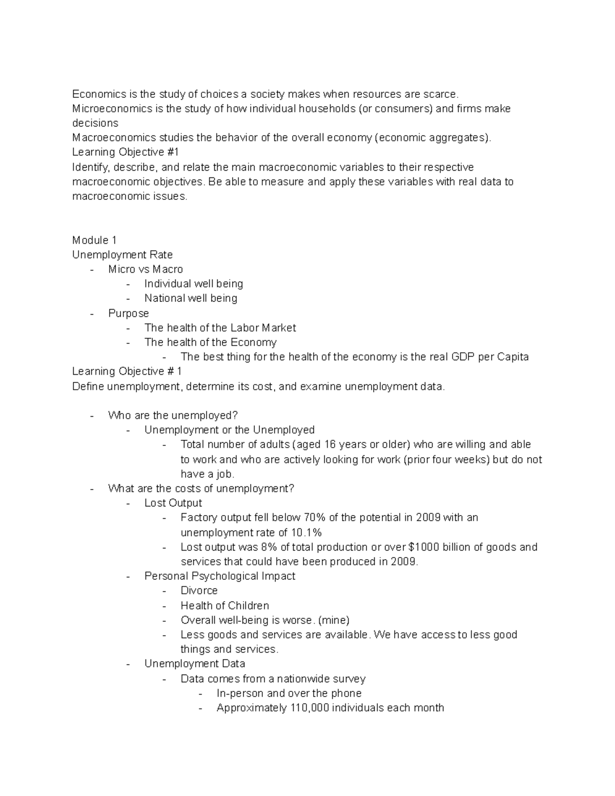 252 Day 1 - Micro vs Macro Economics & Labor Market Overview - Studocu