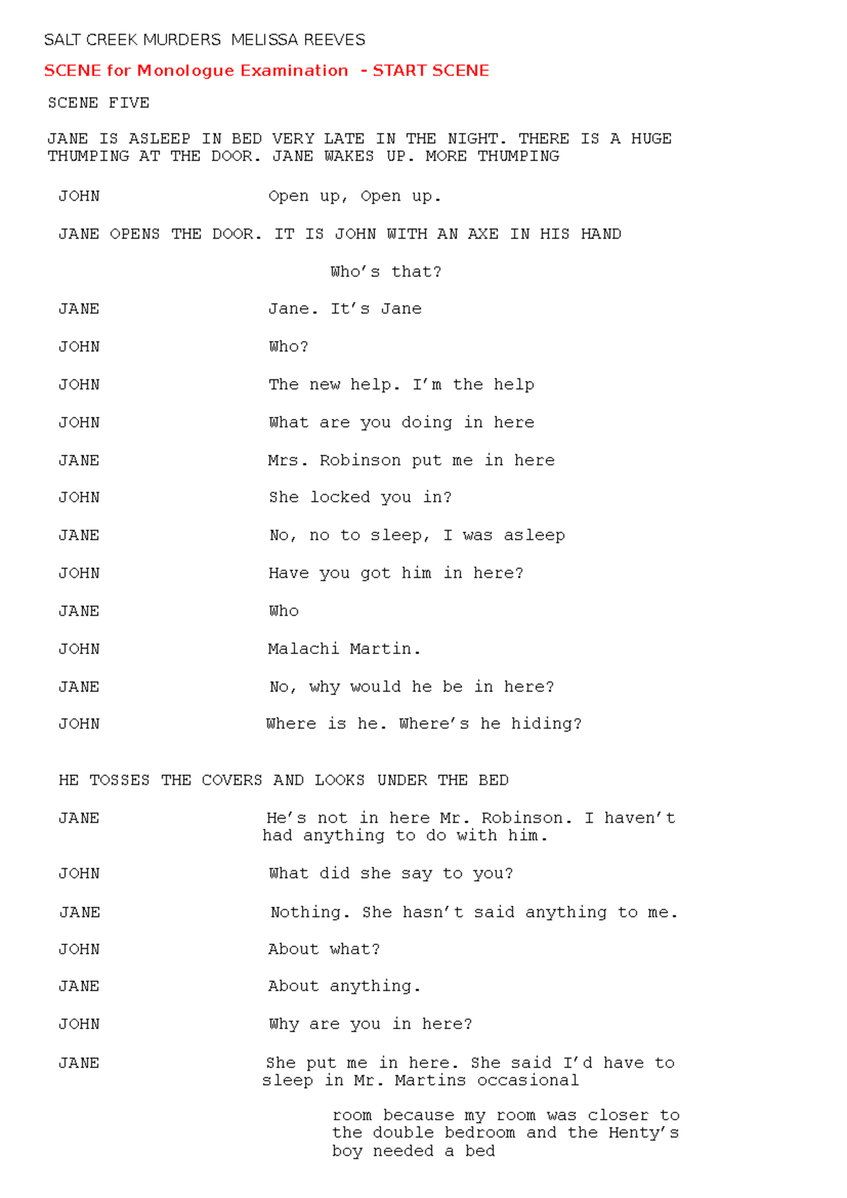 Salt Creek Murders U4 - Monologues 2024 - Scene Descriptions Exam - Studocu