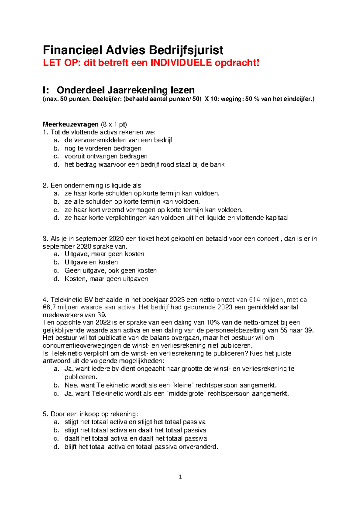 Financieel Advies Bedrijfsjurist - BJ Jan 2024 Exam Review - Studeersnel
