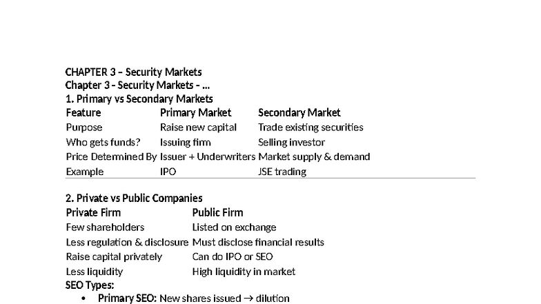 CHAPTERS 3-5: Security Markets, Investment Companies, and Risk Return ...