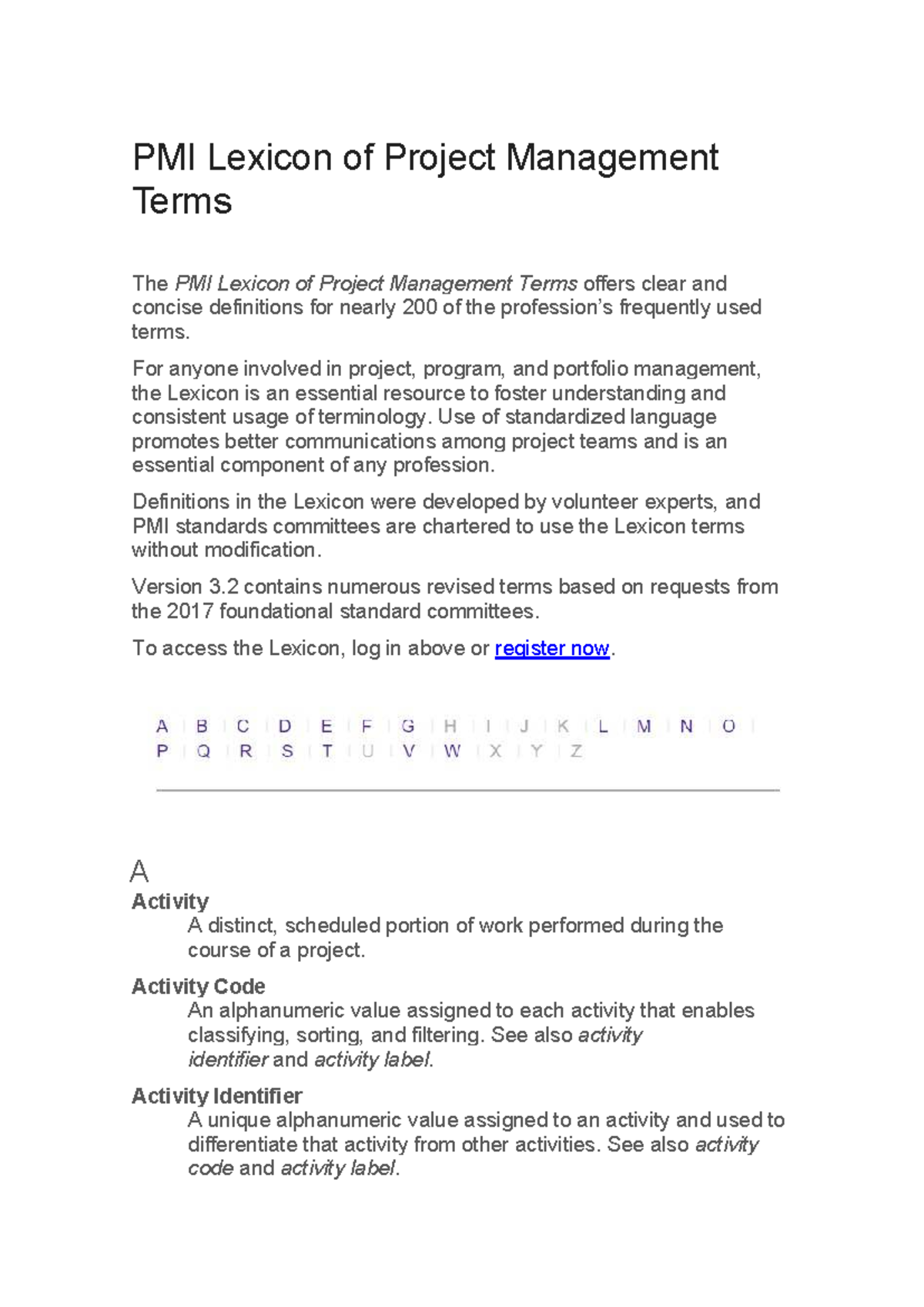 PMI Lexicon of Project Management Terms - Version 3.2 - Studocu