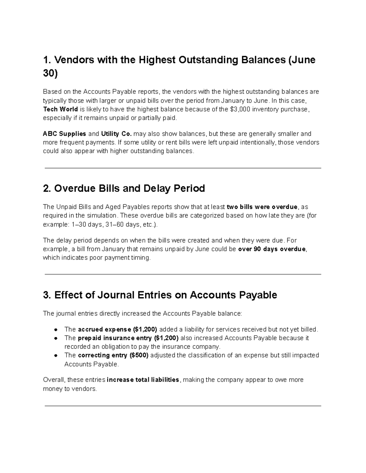 Accounts Payable Analysis: Outstanding Balances & Overdue Bills - Studocu