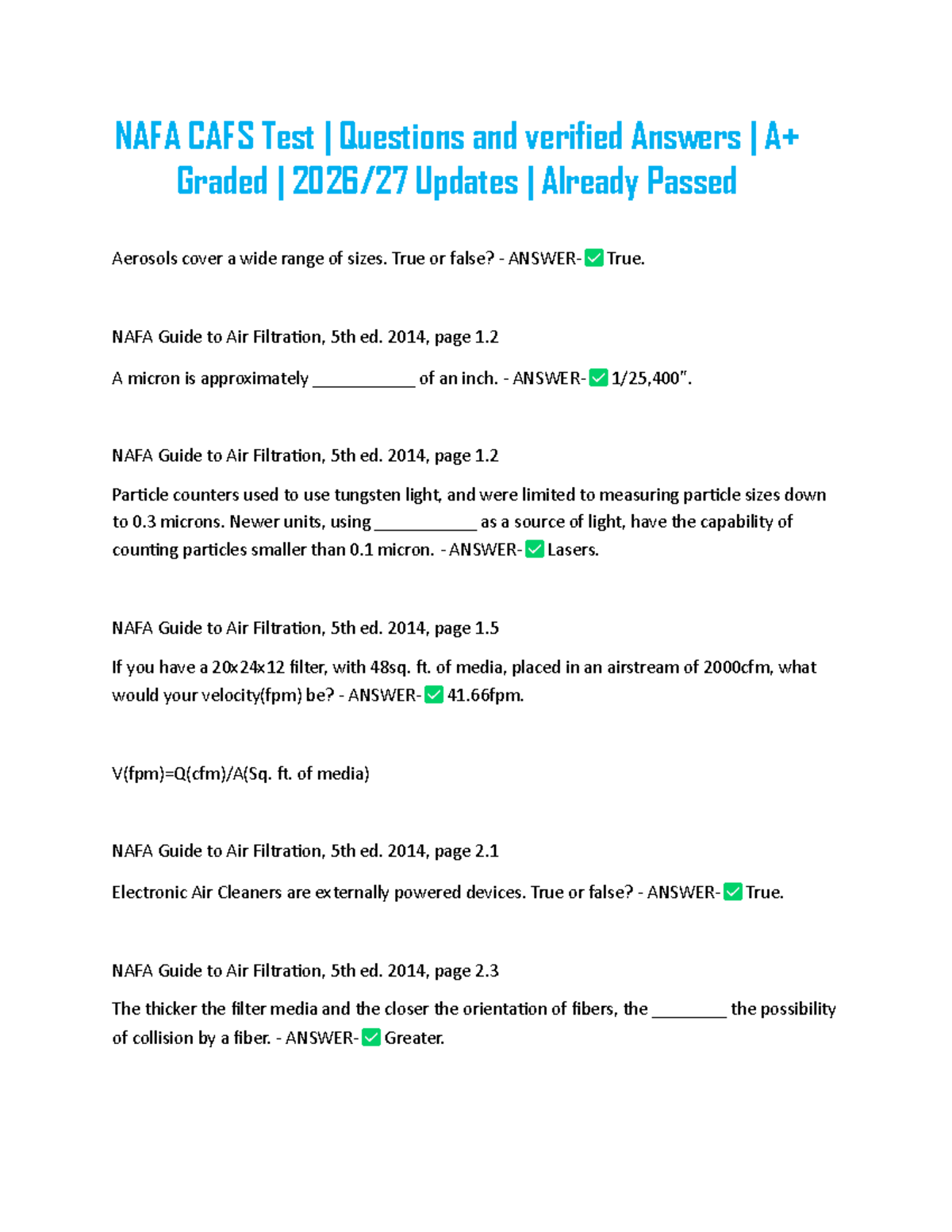 NAFA CAFS Test - Study Questions and Verified Answers - Studocu