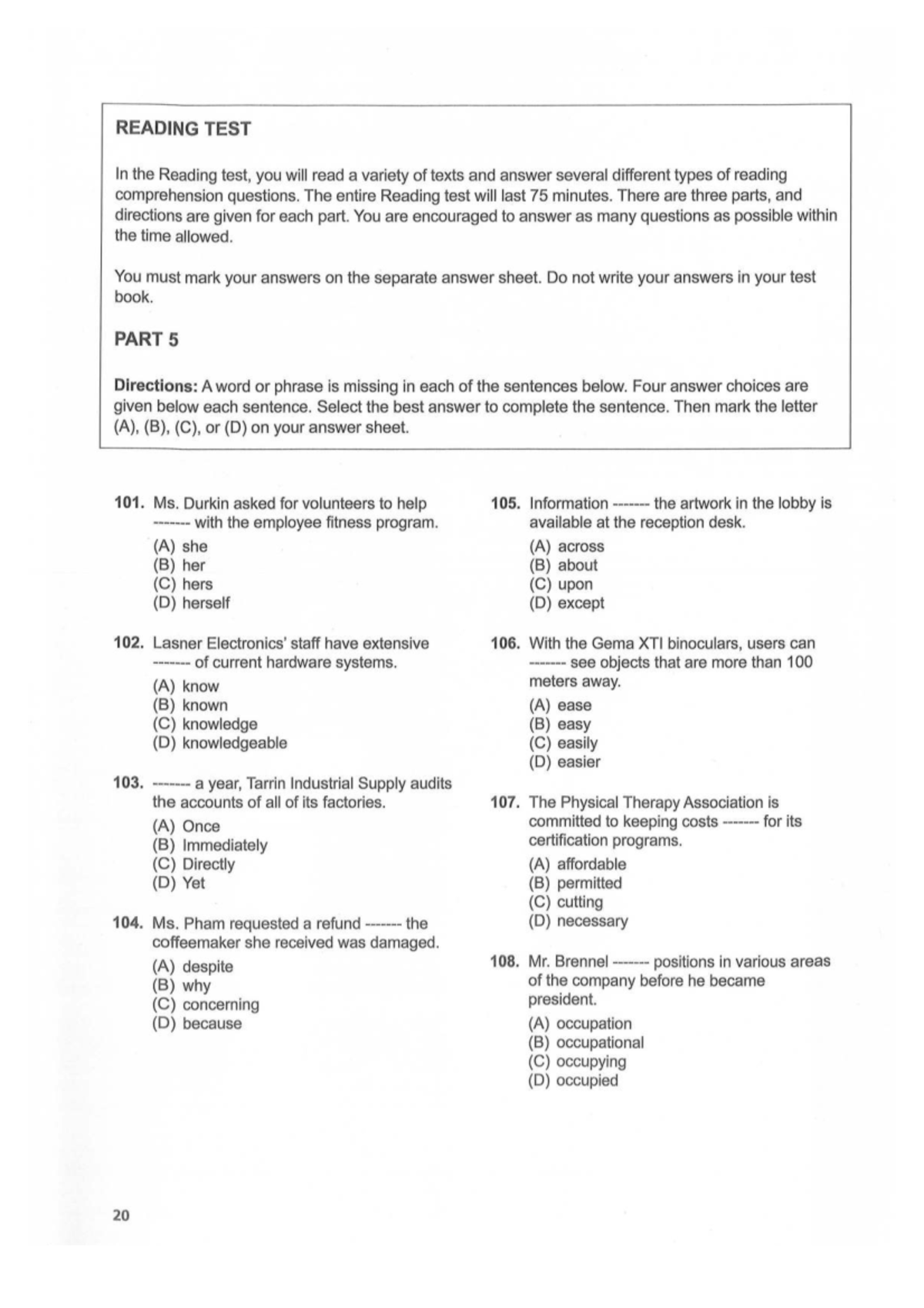 378 Reading Comprehension Test 1 - Practice Questions - Studocu