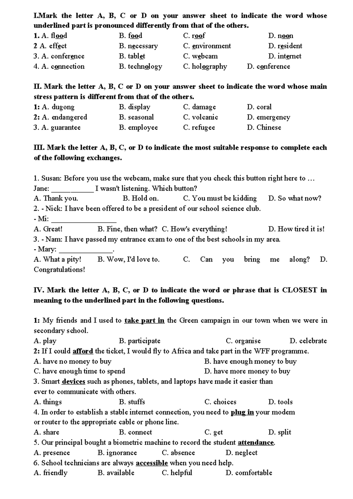 DC HK2 ANH 8 - Pronunciation and Communication Skills Practice - Studocu