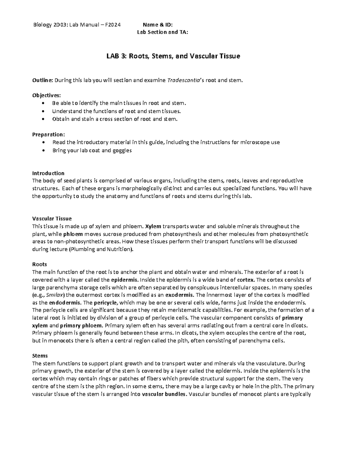 Lab Assignment 3 - Biology 2D03: Lab Manual – F2024 Name & ID: Lab ...
