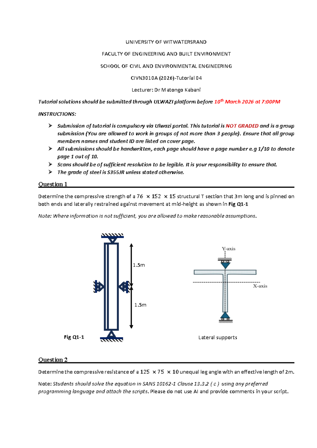 CIVN3010A Tutorial 04 Solutions - Compressive Strength Analysis - Studocu