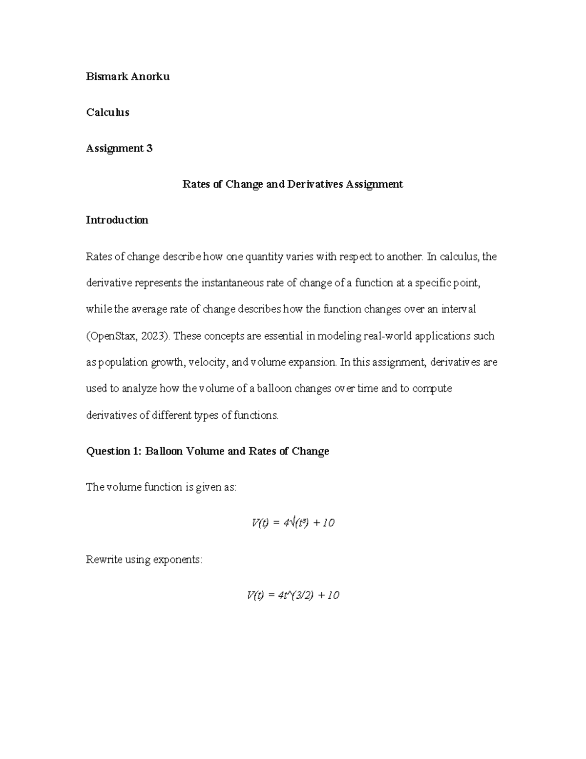 Calculus Assign 3: Rates of Change & Derivatives Analysis - Studocu