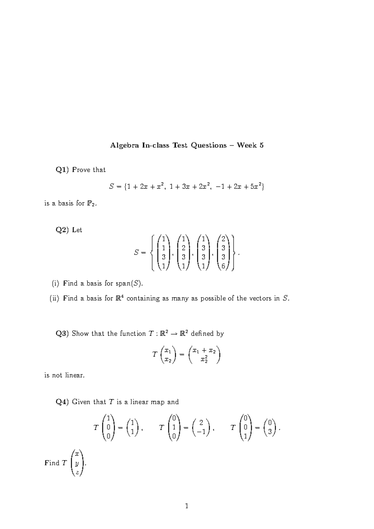 DPST1014 - Week 5 In-Class Test Questions on Algebra - Studocu