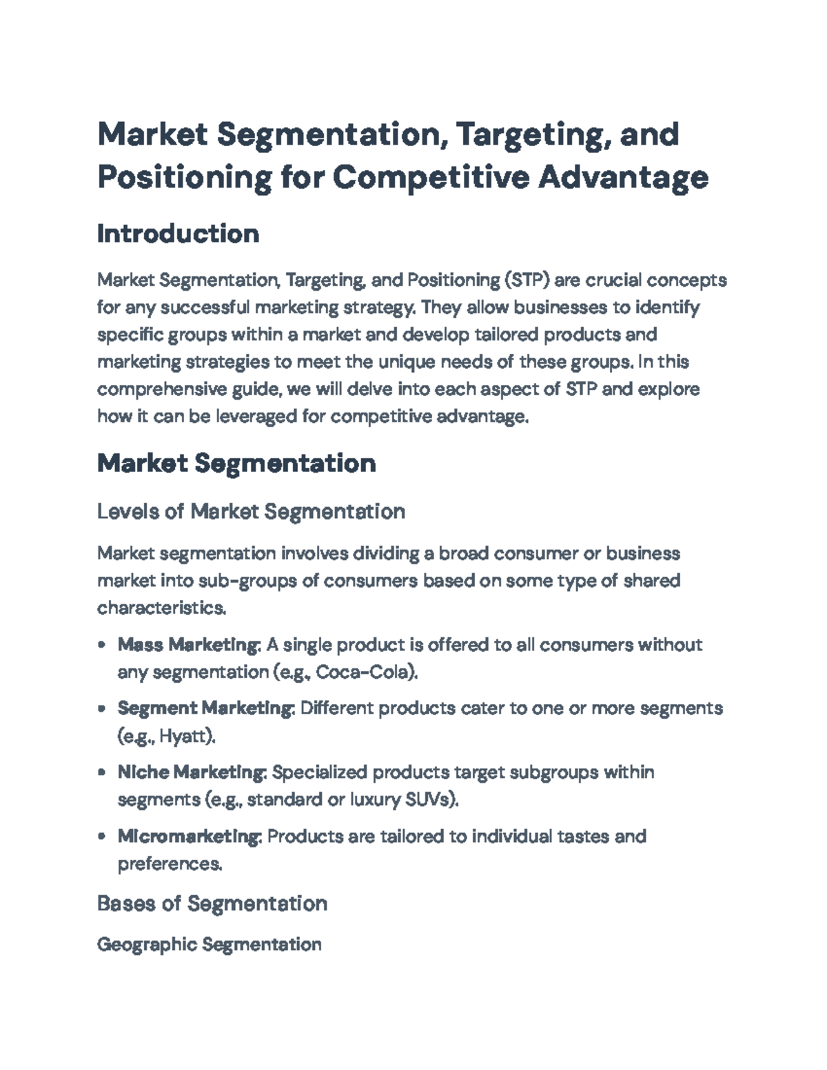 Market Segmentation, Targeting, and Positioning Strategies Guide (MKT ...