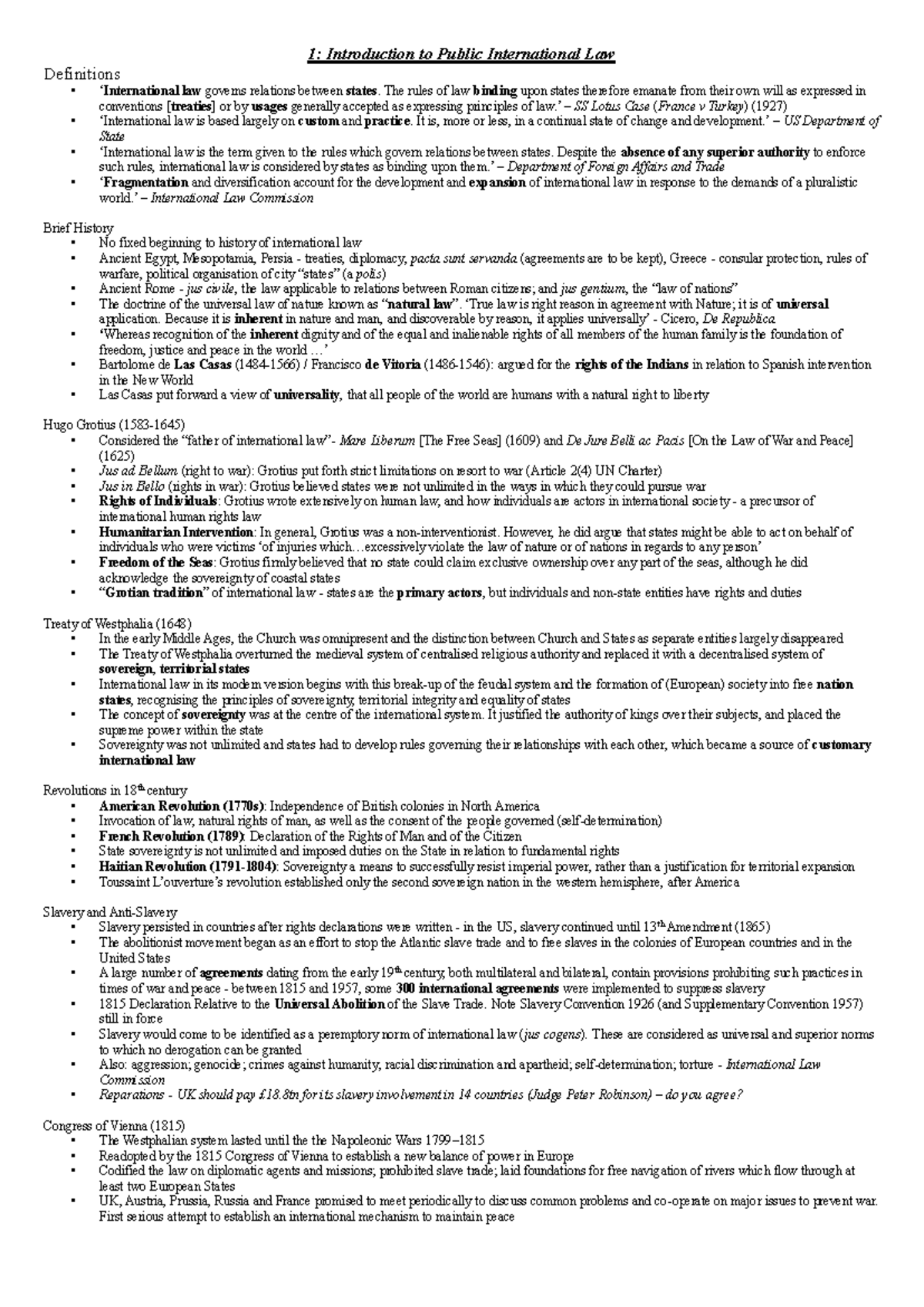 Public International Law Lecture Notes: Key Concepts & Historical ...