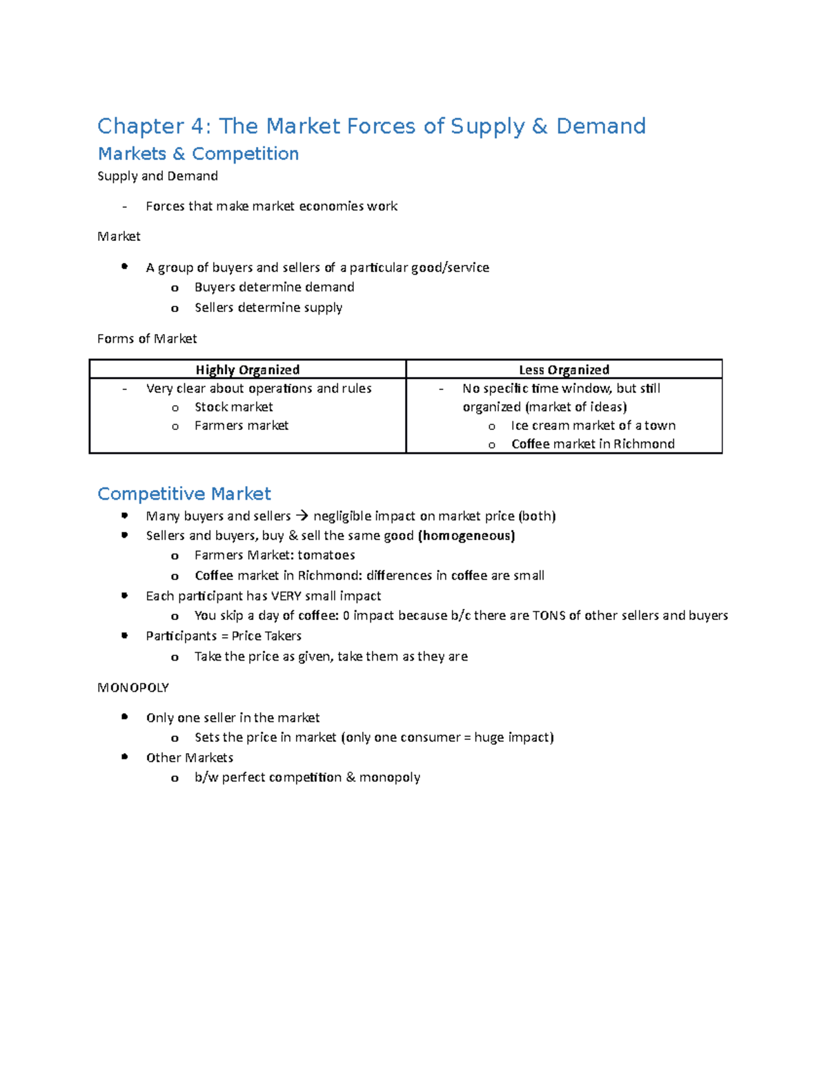 Chapter 4 Notes - Chapter 4: The Market Forces of Supply & Demand ...