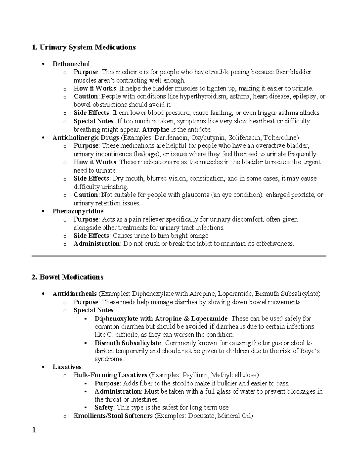 Pharm Unit 5 - Lecture note and key points - 1. Urinary System ...
