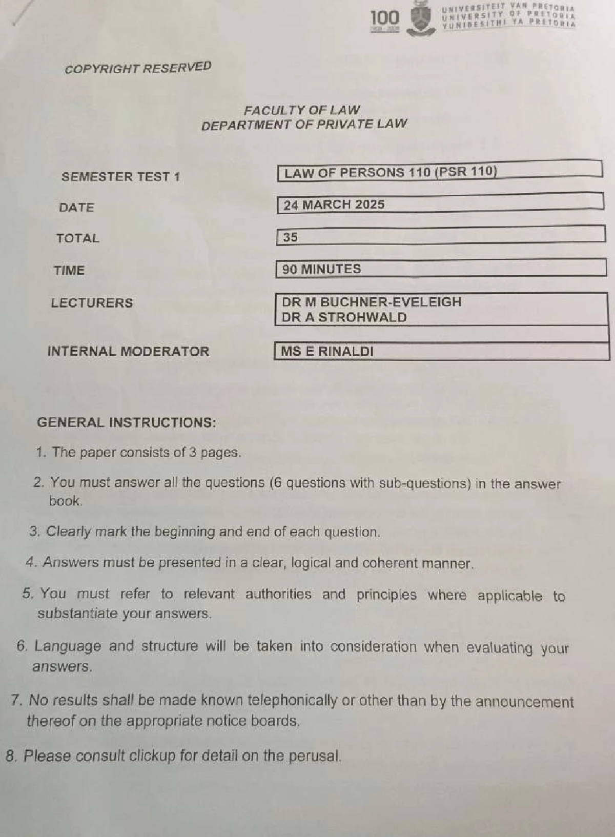 LAW OF Persons TEST - Legal Subjectivity and Emancipation Insights ...