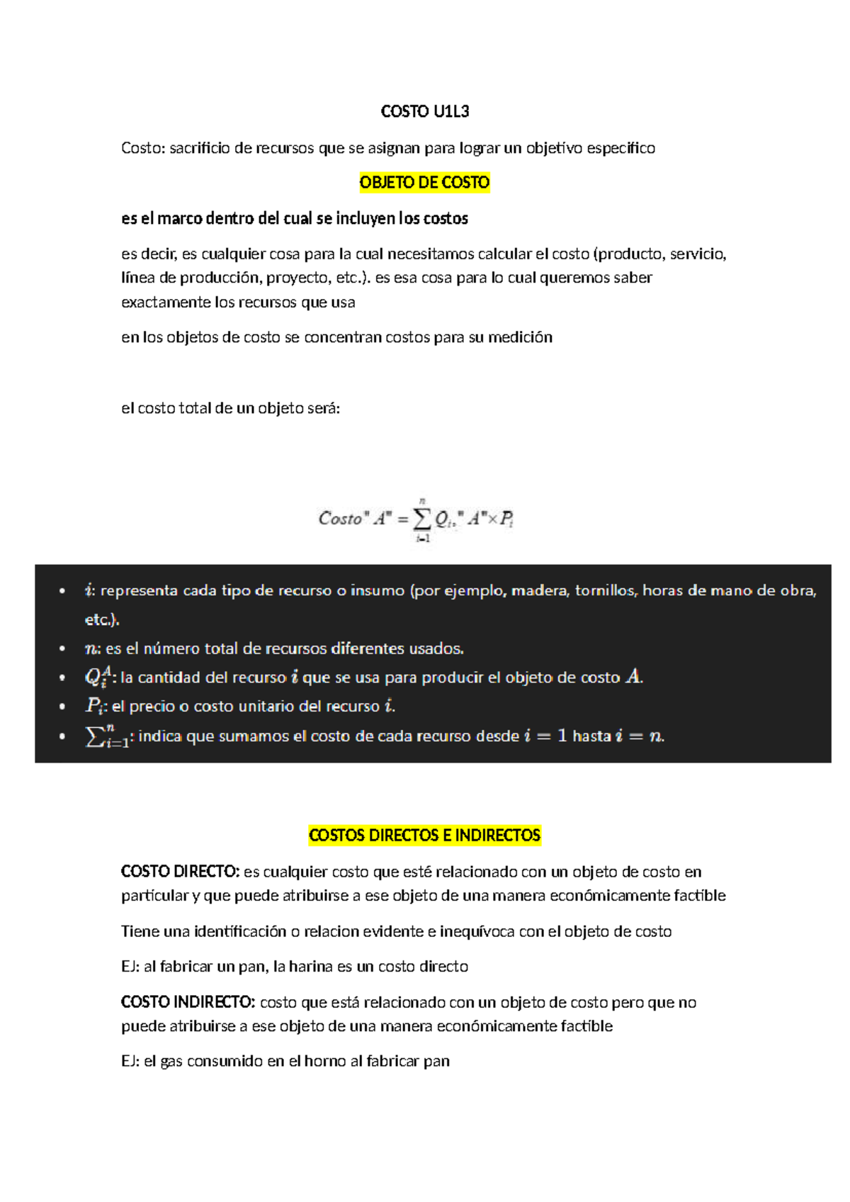 Costo U1L3: Análisis de Costos Directos, Indirectos y Variables - Studocu