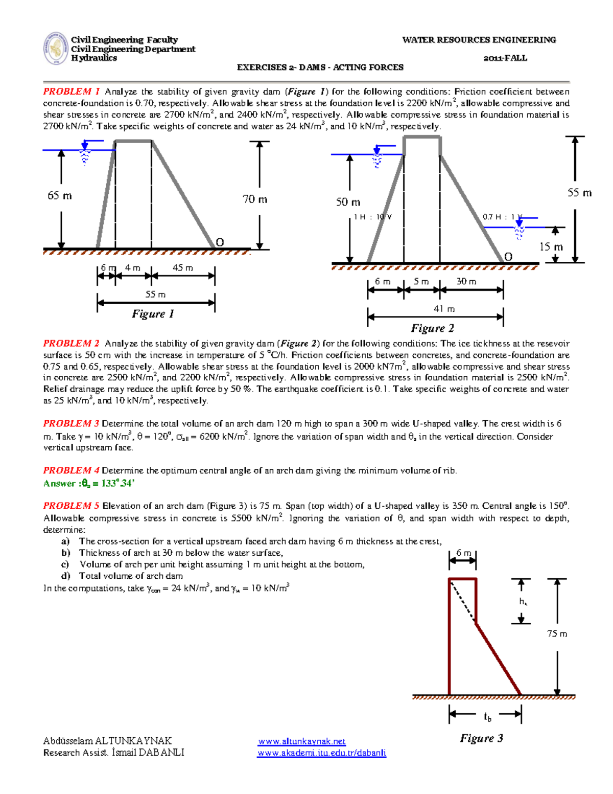 Hydraulics 2201 - Final Exam: Gravity Dam Stability Analysis Examples ...