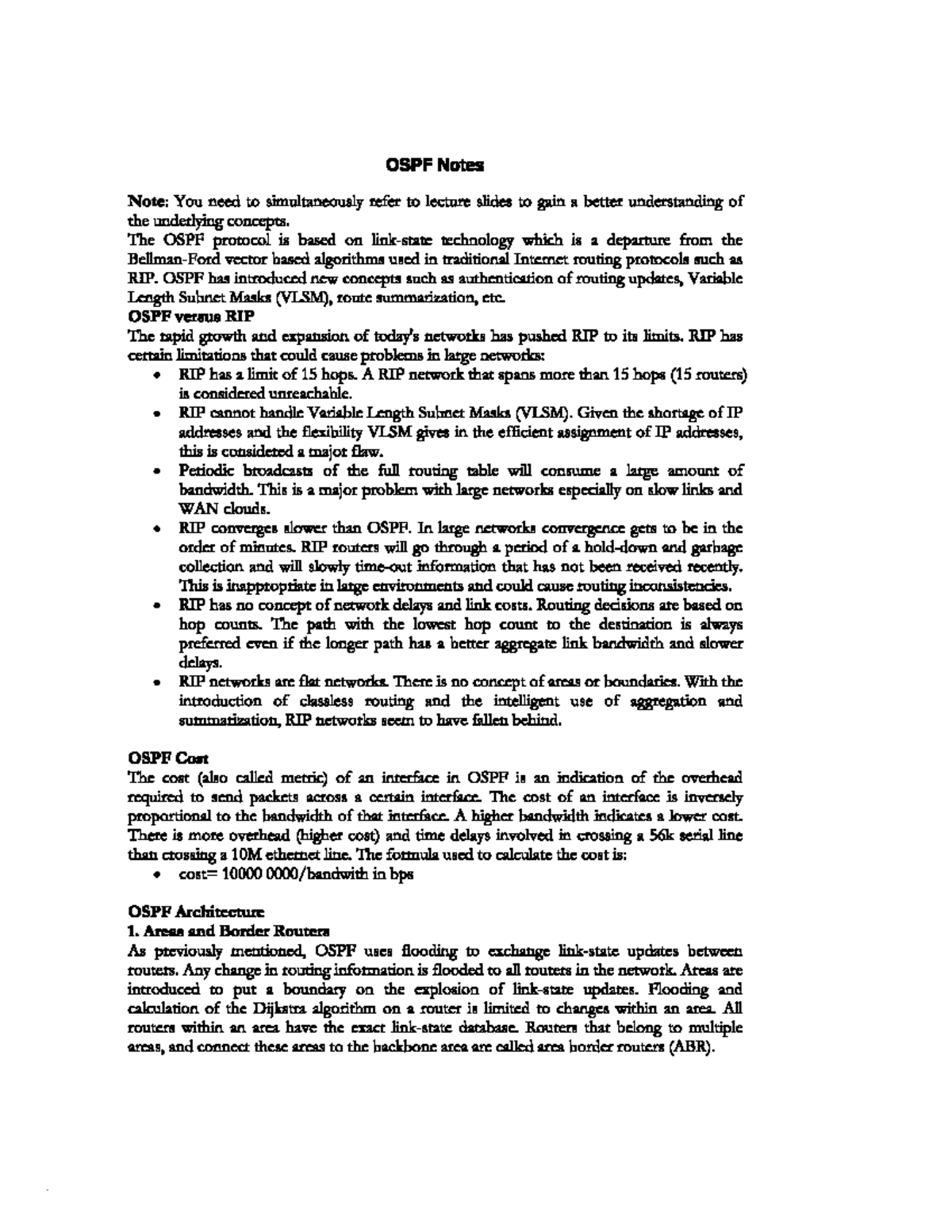 Lecture Notes on OSPF Protocol and Implementation - Studocu