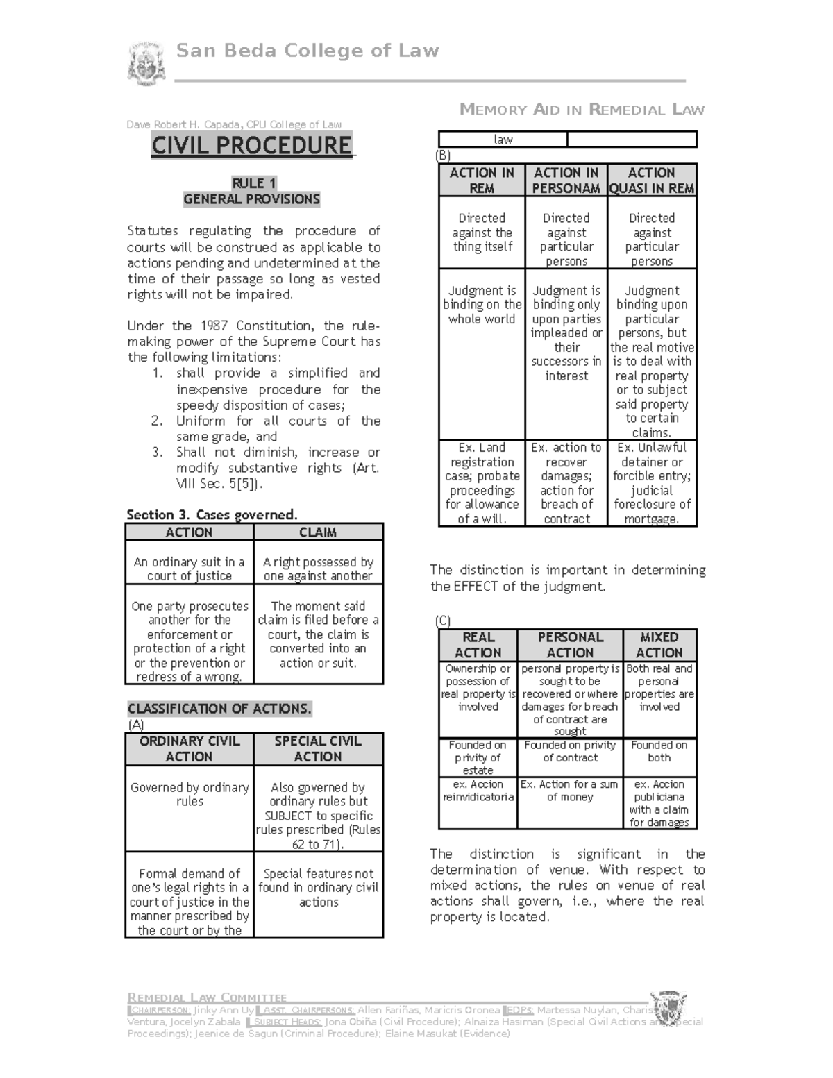 Civil Procedure Reviewer (CIVIL 101) - Memory Aid in Remedial Law - Studocu