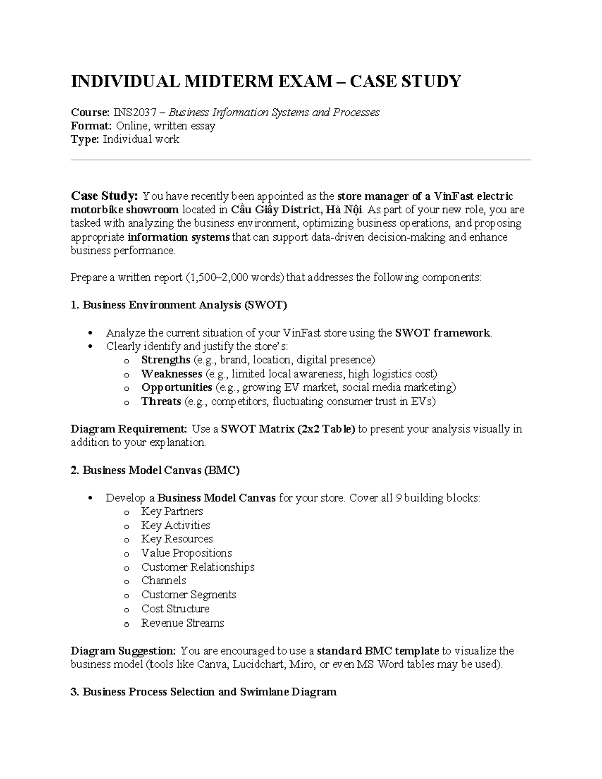 INS2037 Individual Midterm Exam: Case Study Report on VinFast Showroom ...