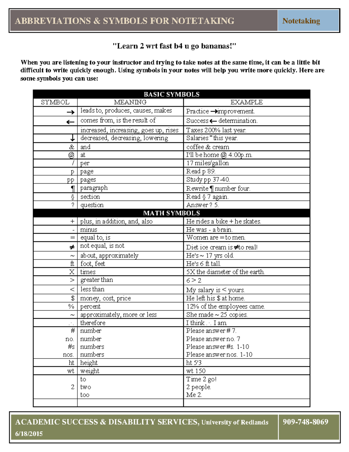 Notetaking Abbreviations and Symbols Guide for Effective Study - Studocu