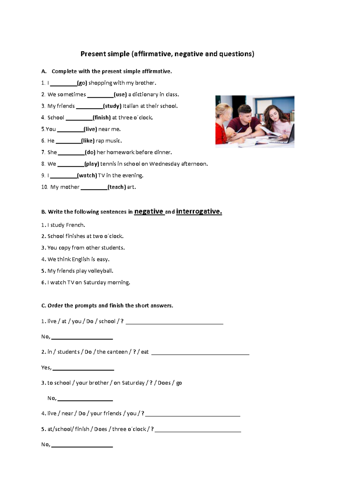 Present Simple Affirmative And Negative Online Worksheet