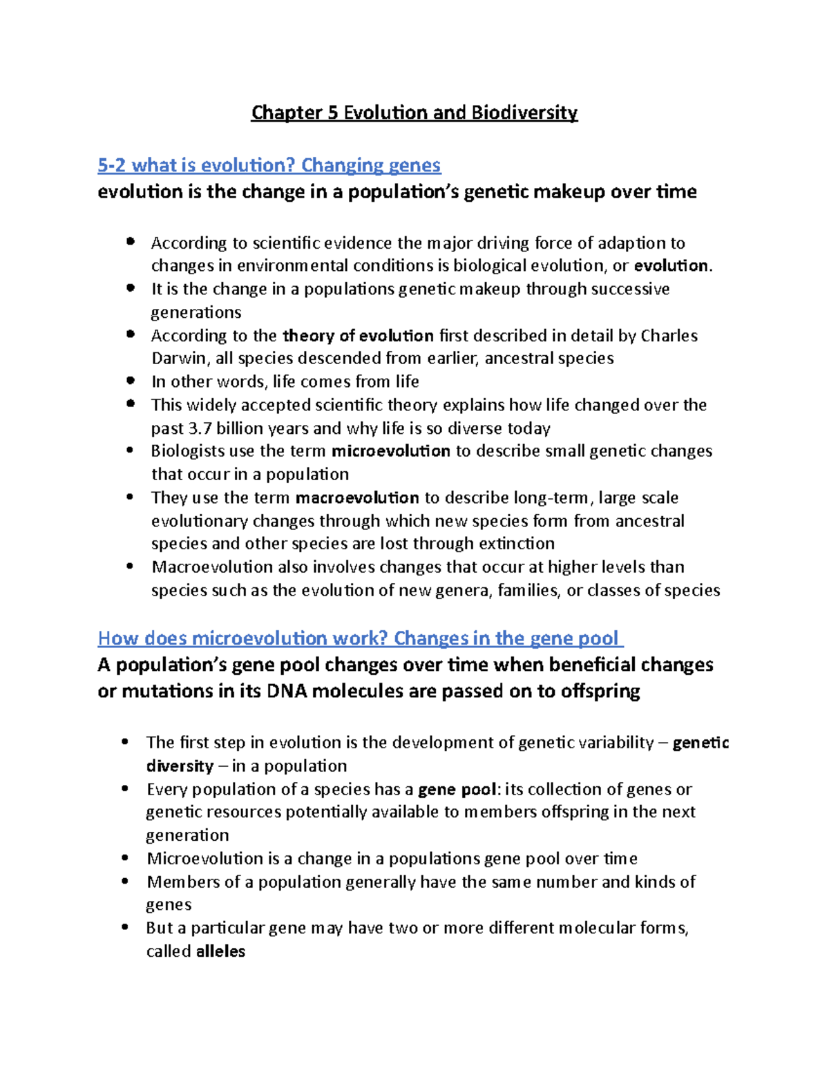 NATS 1840 Chapter 5 notes - Chapter 5 Evolution and Biodiversity 5-2 ...