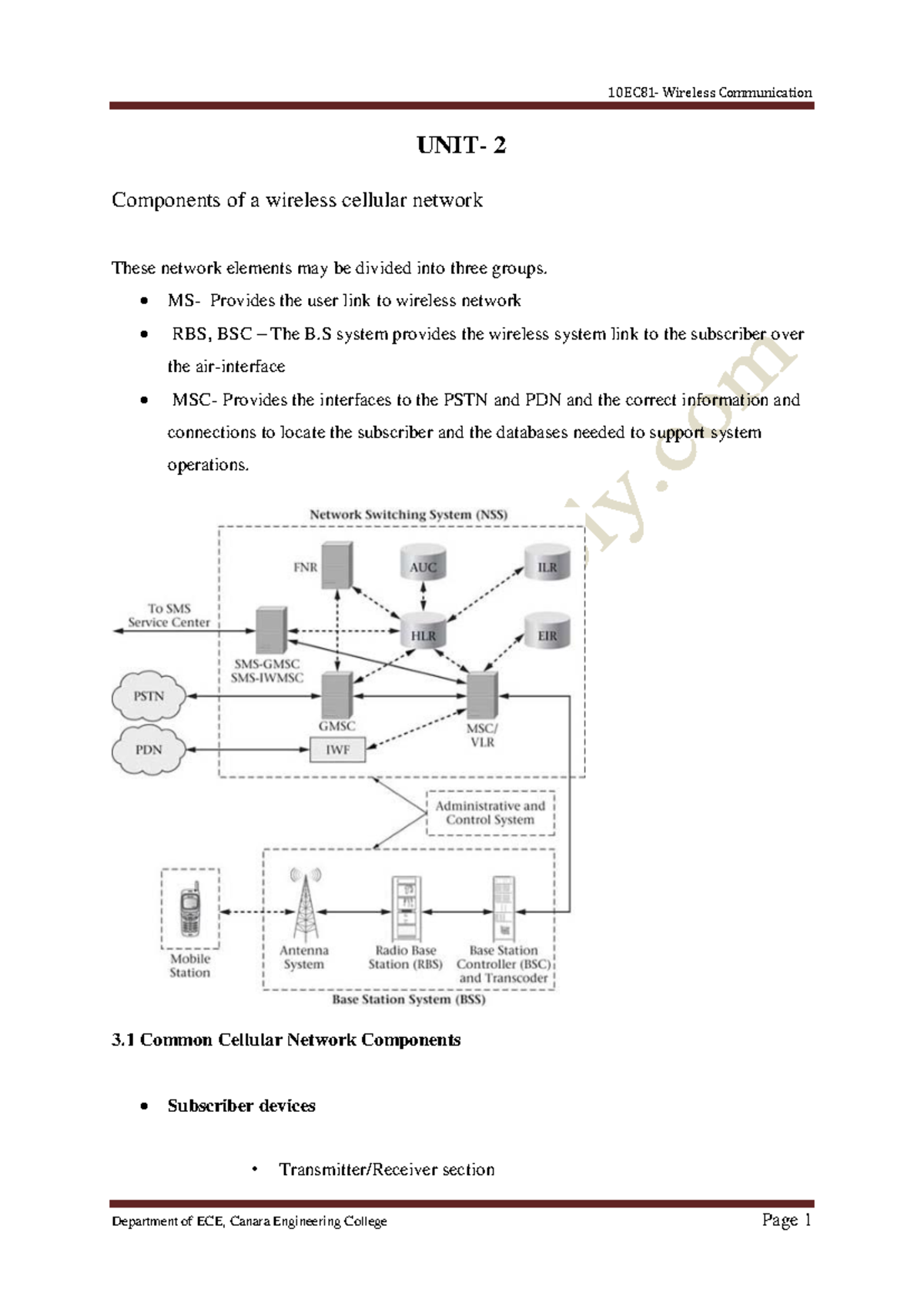 Unit 2 - Wireless Communication - UNIT- 2 Components of a wireless ...