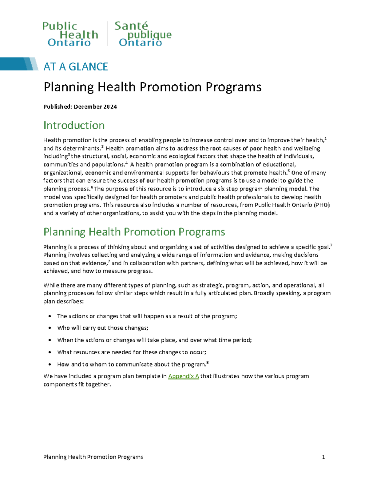 AT A GLANCE: Six Steps for Planning Health Promotion Programs - Studocu