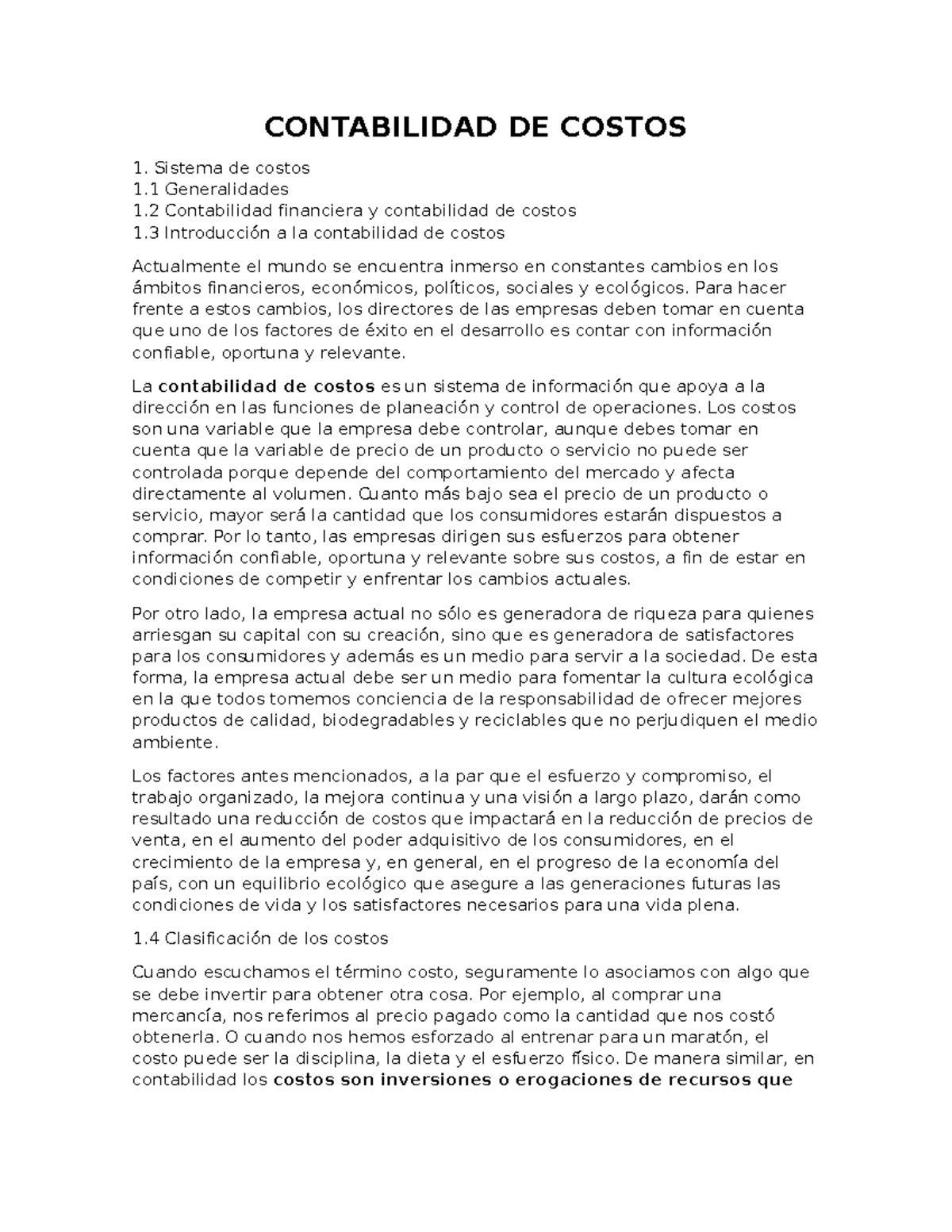Unidad 1: Introducción a la Contabilidad de Costos y Sistemas (COST-101 ...