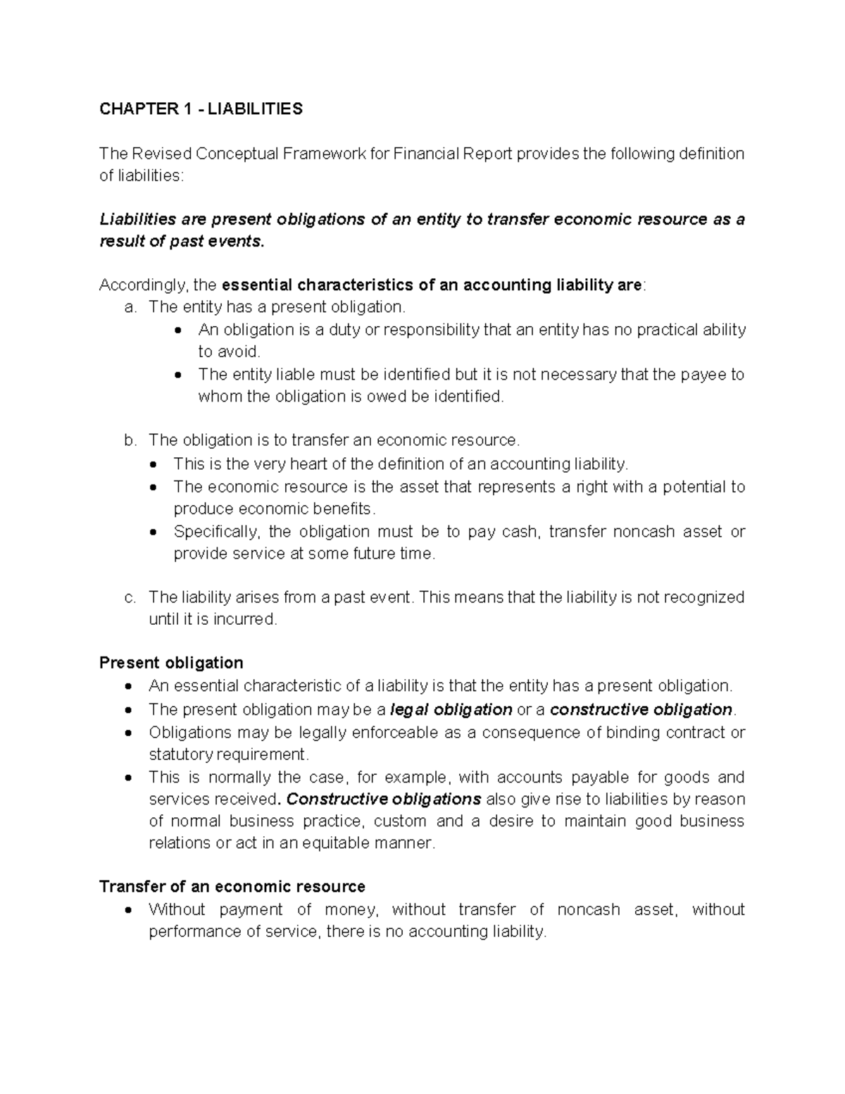 Chapter 1: Understanding Liabilities in Financial Reporting - Studocu