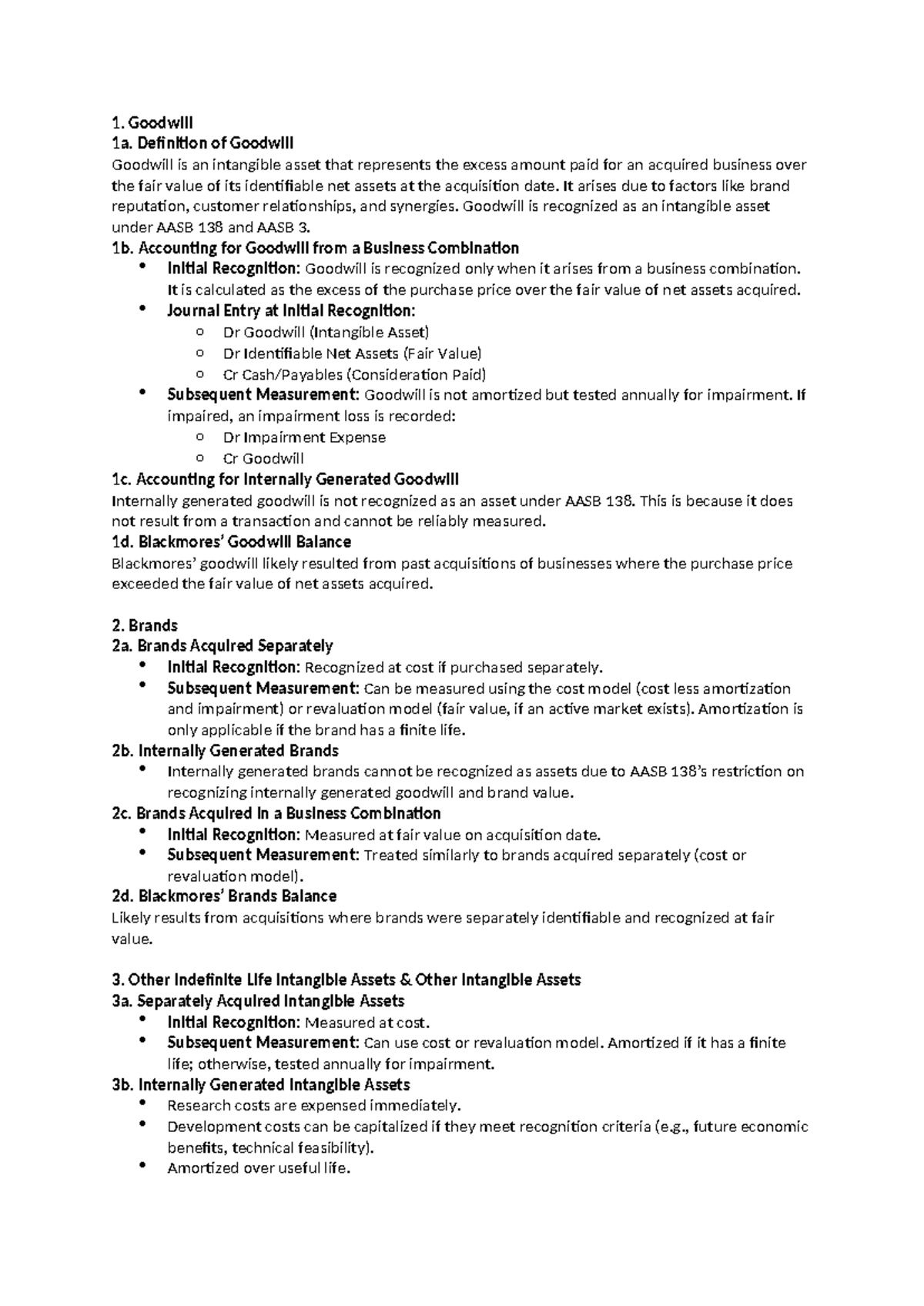 ACCT3321 - Goodwill - 1. Goodwill 1a. Definition of Goodwill Goodwill ...
