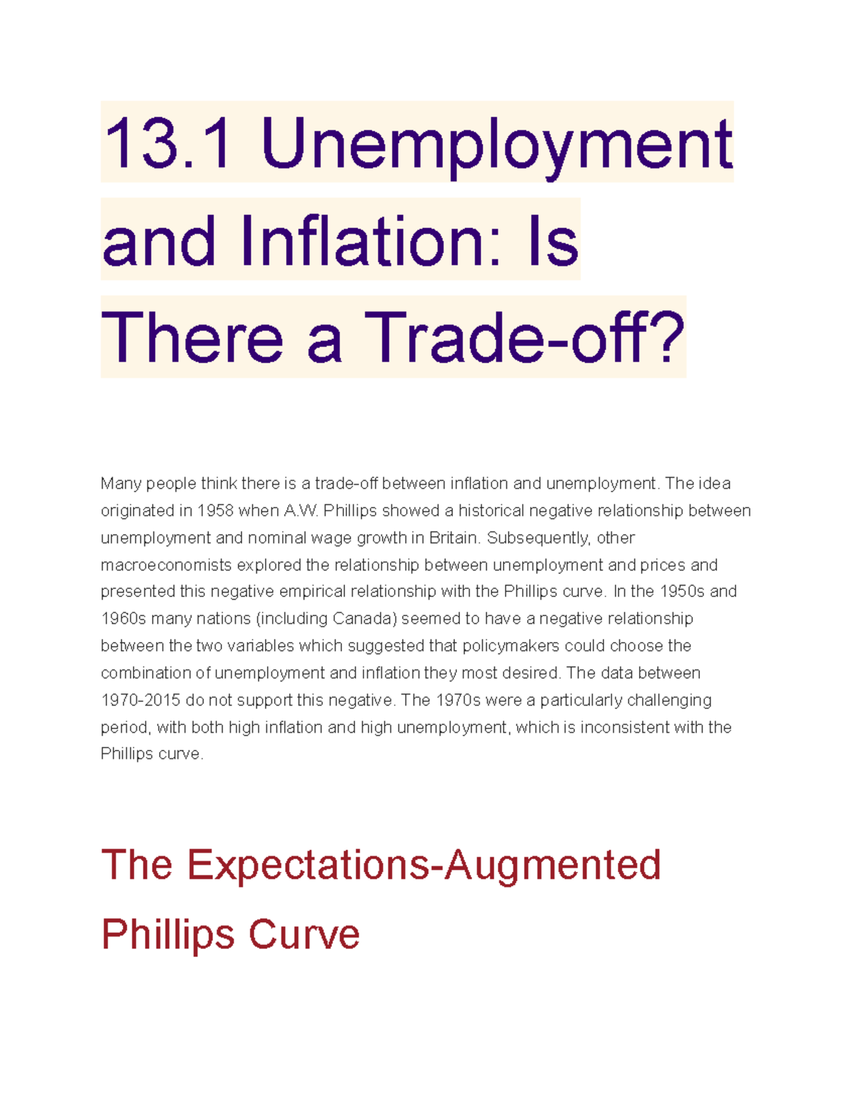 13.1 Summary of Unemployment and Inflation: Midterm Insights - Studocu